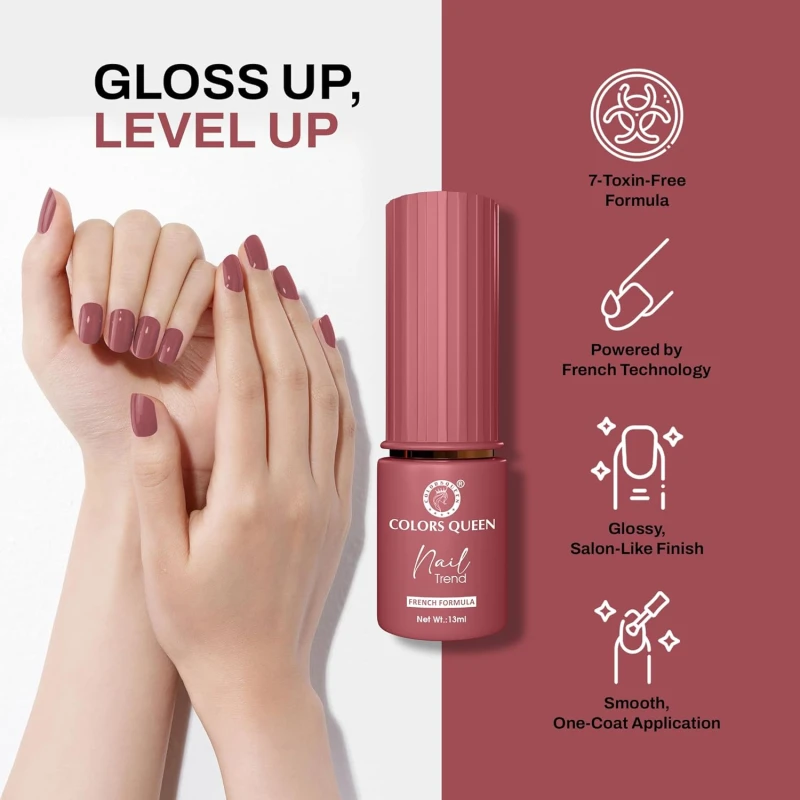 Colors Queen Nail Trend Glossy Nail Polish | Chip Resisting & Quick Drying Nail Paint with High Shine | 7 Toxin Free Formula | Vegan & Cruelty Free | Long Lasting & Vibrant Nail Paint for Women ( Tapestry, 13ml) thumbnail 3